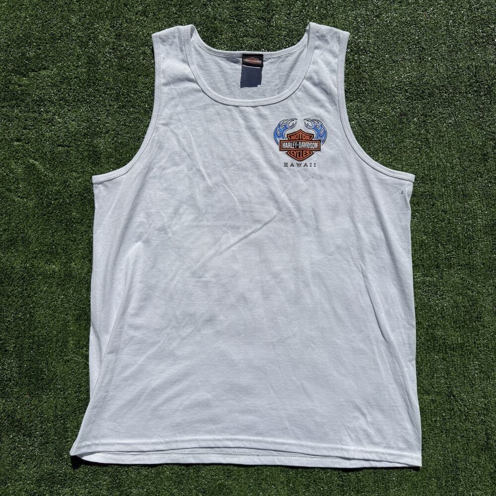 Y2K Harley-Davidson Honolulu Hawaii 2014 Tiki Graphic Tank Top Men's White